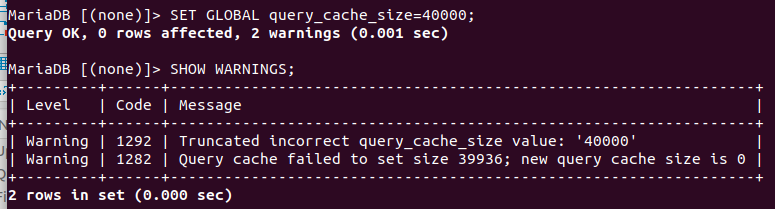 查询缓存大小设置警告